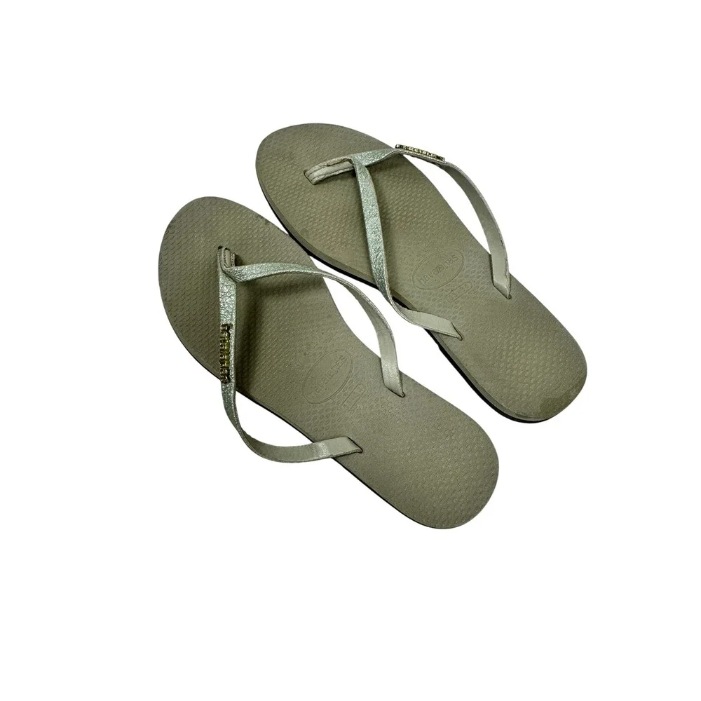 Havaianas Slim Glitter Sand Grey Metallic Flip Flop Sandals Kids Size 3/4Y